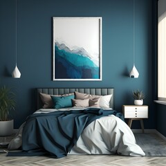 mockup poster frame bedroom main colours blue 