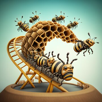 Bees On A Honeycomb Bee Rollercoaster Putting Their Hands Up 