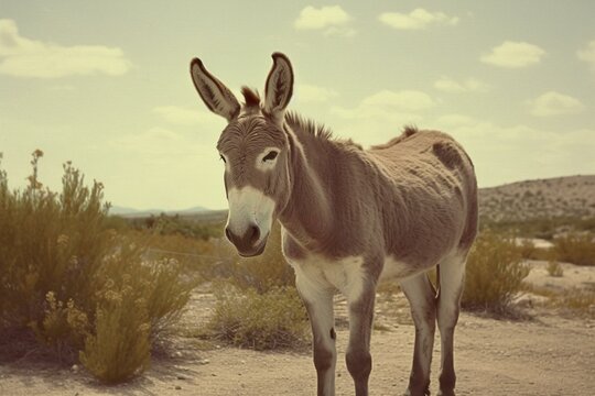 retro photo of a donkey. Generative AI