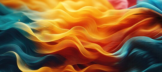 Obraz premium A fabric with dynamic waves transitioning through a spectrum of colors, filling the entire screen with vibrant and ever-changing patterns. Photorealistic illustration