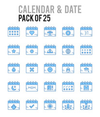 25 Calendar and Date. Two Color icons Pack. vector illustration.