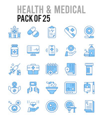 25 Health And Medical. Two Color icons Pack. vector illustration.