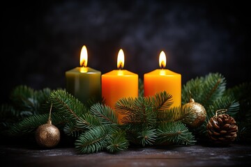 Fototapeta na wymiar Candles are lit, Christmas decorations