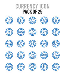 Fototapeta na wymiar 25 Currency Coin. Two Color icons Pack. vector illustration.