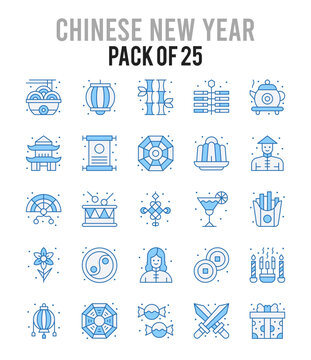 25 Chinese New Year . Two Color icons Pack. vector illustration.