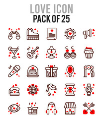 25 Love And Wedding. Two Color icons Pack. vector illustration.