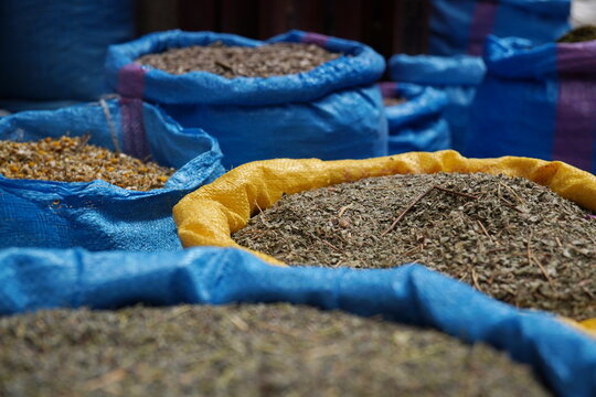 spices in a market in Marakesh , Morocco