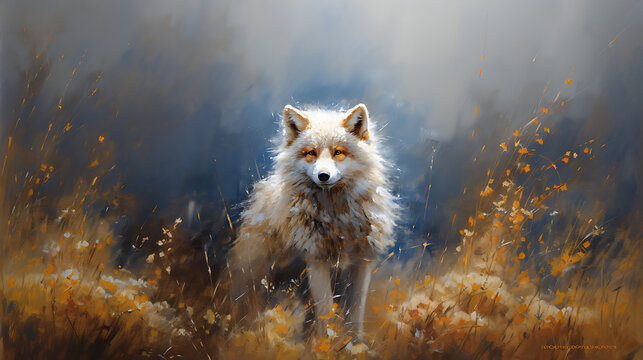 Cute baby fox, neon oil painting, thick brushstrokes. Generative AI	