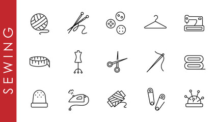 Sewing equipment and needlework  - thin line web icon set. Tailor icons set. Outline set of tailor vector icons for web design isolated on white background. Outline icons collection