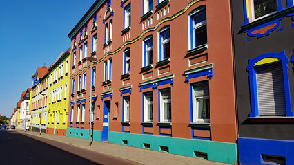 Colourfully designed houses in the southern section of Otto-Richter-Street in Magdeburg, c. 1922