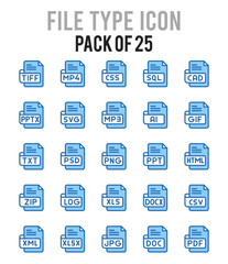 25 File Type. Two Color icons Pack. vector illustration.