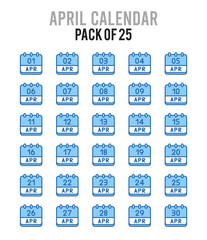 25 April Calendar. Two Color icons Pack. vector illustration.