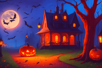 Fototapeta na wymiar Spooky Home, A Halloween Vacation Illustration