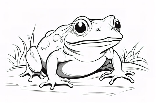 Kids coloring book image, a toad, basic line drawing, simple image for young children to be able to color in.