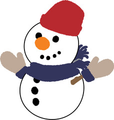 cute and fun vector drawing illustration of white snowman with black line for Christmas, new year and winter holiday