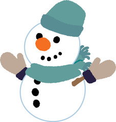 cute and fun vector drawing illustration of white snowman with light blue line for Christmas, new year and winter holiday