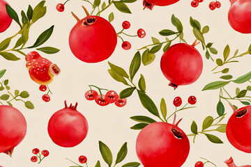 Red fruit watercolour pattern background.