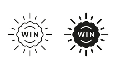 Win Line and Silhouette Black Icon Set. Poker Award. Lucky in Gambling, Win, Jackpot Symbol Collection. Casino Winner Sign. Roulette Victory, Gamble Game Prize. Isolated Vector Illustration