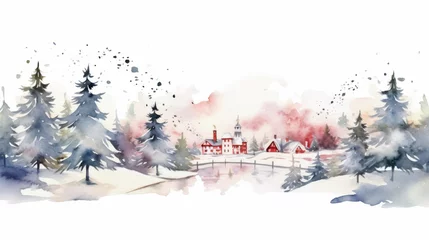 Rollo Watercolor Red buildings in the snow during winter time © HanaToki