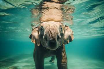 Elephant face underwater. Close up.