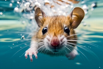 Face mouse underwater. Close up.