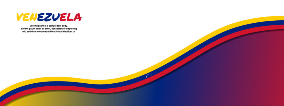 3D Venezuela Flag Banner with copy space and 3d Venezuelan flag ribbon. Silk Venezuela banner design background. Vector Illustration. 
