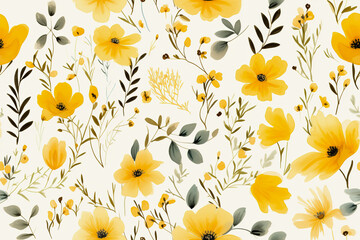 Fototapeta na wymiar Yellow floral watercolour pattern background.