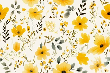 Foto op Canvas Yellow floral watercolour pattern background. © leo_nik