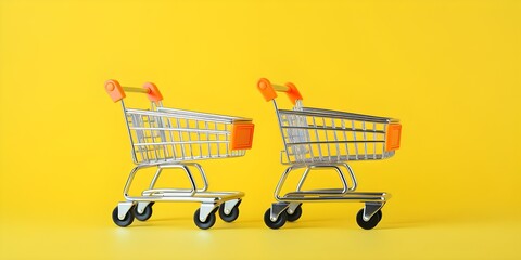 Buying with shopping cart concept Empty shopping trolley on yellow background Exploring the Shopping Experience Ai Generative 