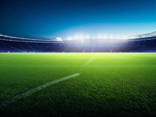 Football/Soccer stadium with lights - grass close up in sports arena - background