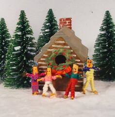 Worry Dolls, Christmas Cabin, Bristle Brush Trees and Snow AI