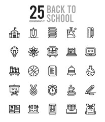 25 Back to school Outline icons Pack vector illustration.