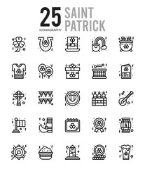 25 Saint Patrick Outline icons Pack vector illustration.