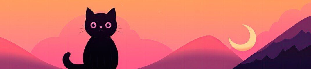 Cute Animated Cat Background in the Flat Vector Illustration Style - A Backdrop with a Animated Cat - Beautiful Vibrant Cat vector-based animation style Wallpaper created with Generative AI Technology