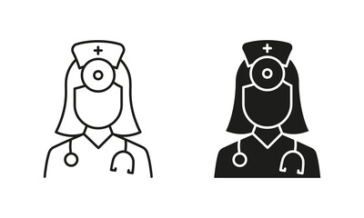 Professional Doctor with Stethoscope Silhouette Icon. Female Physicians Specialist and Assistant Glyph Black Pictogram. Isolated Vector Illustration