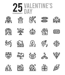 25 Valentine's Day Outline icons Pack vector illustration.