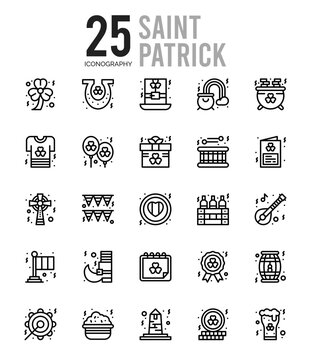 25 Saint Patrick Outline icons Pack vector illustration.