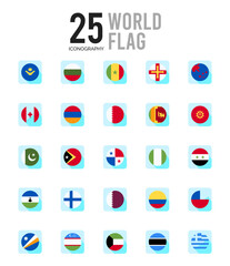 25 World Flags circle icons Pack vector illustration.