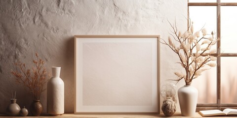 Mock up frame close up in home interior background, Boho style : Generative AI