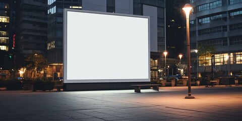 Blank billboard sign mockup in the urban environment, on the facade, empty space to display your advertising or branding campaign : Generative AI - obrazy, fototapety, plakaty