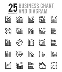 25 Business Chart and Diagram Outline icons Pack vector illustration.