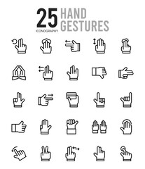 25 Hand Gestures Outline icons Pack vector illustration.