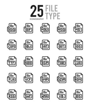 25 File Type Outline icons Pack vector illustration.