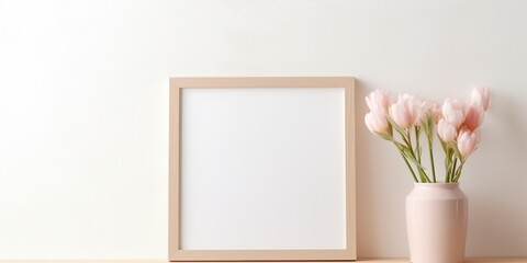 Mockup frame in interior background, room in light pastel colors, Scandi-Boho style : Generative AI