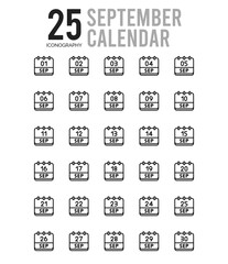 25 September Calendar Outline icons Pack vector illustration.
