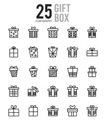 25 Gift Box Outline icons Pack vector illustration.