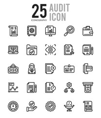 25 Audit Outline icons Pack vector illustration.