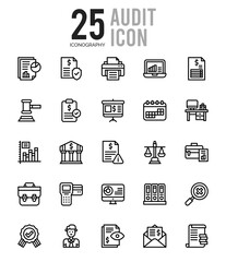 25 Audit Outline icons Pack vector illustration.