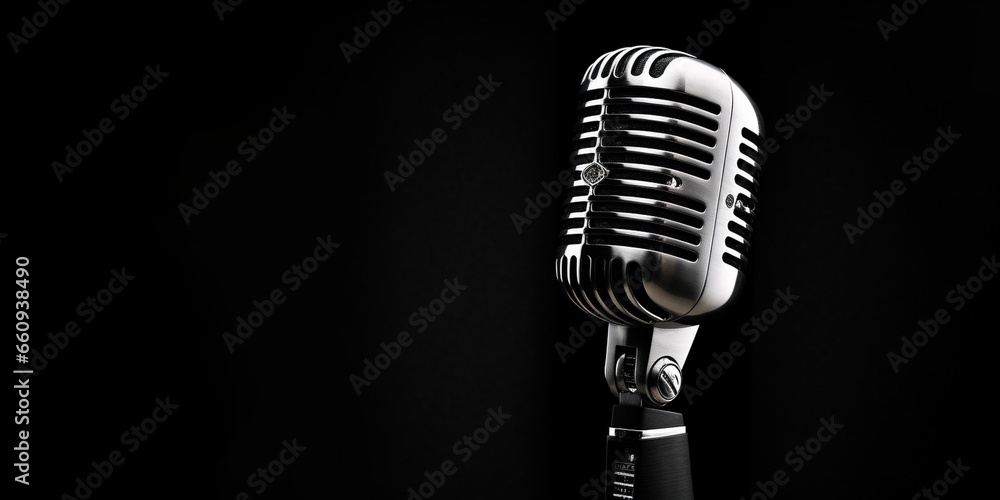 Poster retro style microphone isolated on white background : generative ai