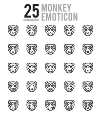 25 Monkey Emoticon Outline icons Pack vector illustration.